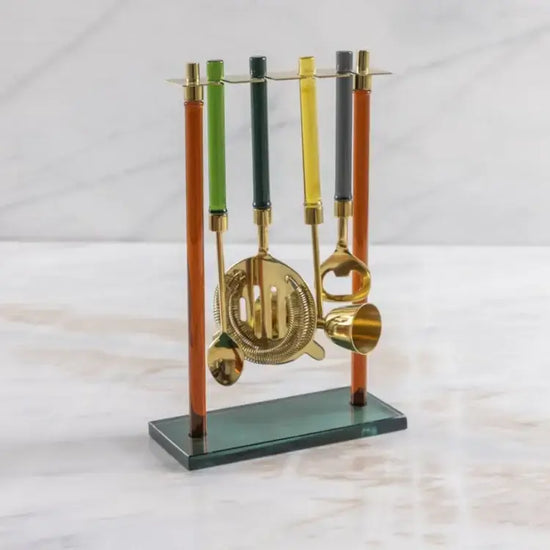 bar tool set - niko - jewel-toned glass by be home