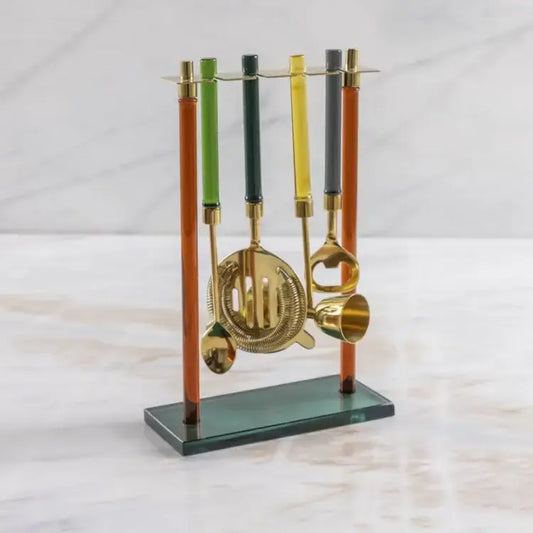bar tool set - niko - jewel-toned glass by be home