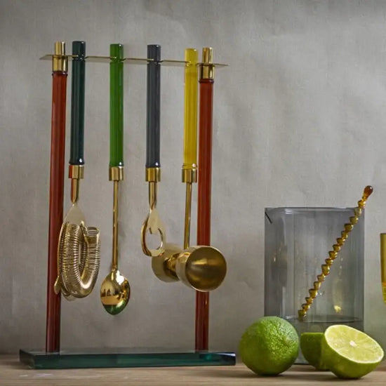 bar tool set - niko - jewel-toned glass by be home