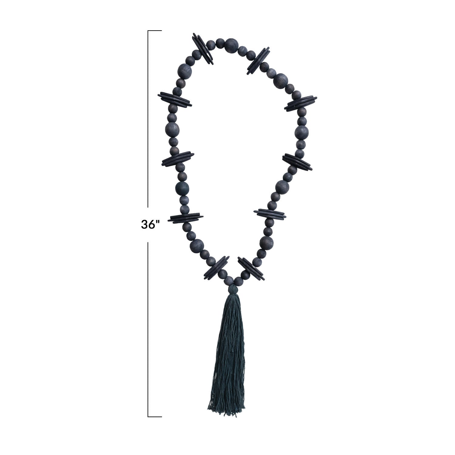 garland - oak wood beads + cotton tassel - black by creative co-op