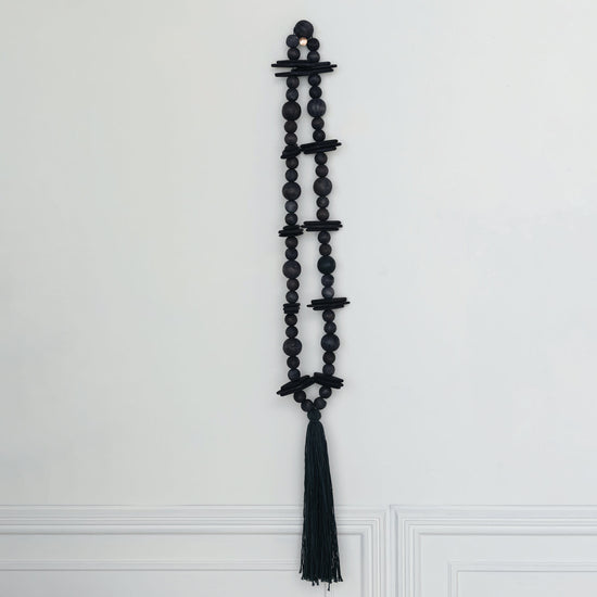 garland - oak wood beads + cotton tassel - black by creative co-op