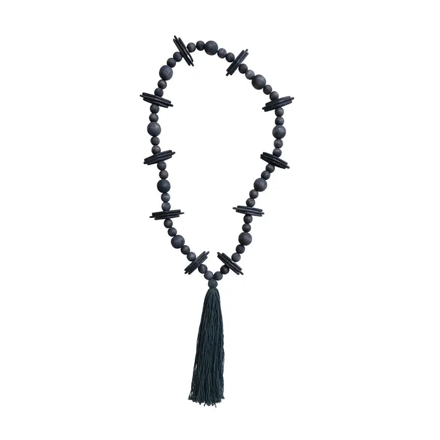 garland - oak wood beads + cotton tassel - black by creative co-op