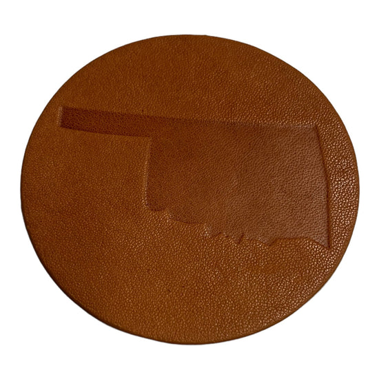 leather coaster - oklahoma state outline by jimmyrockit