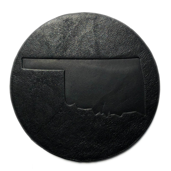 leather coaster - oklahoma state outline by jimmyrockit
