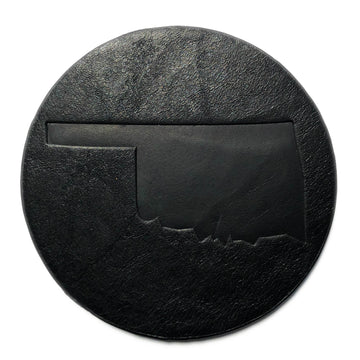 leather coaster - oklahoma state outline by jimmyrockit
