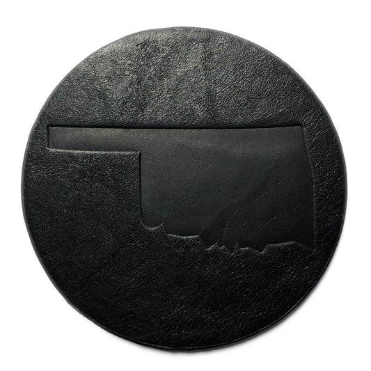 leather coaster - oklahoma state outline by jimmyrockit