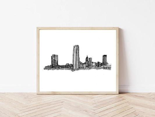 print - oklahoma city skyline illustration by scissortail prints co.