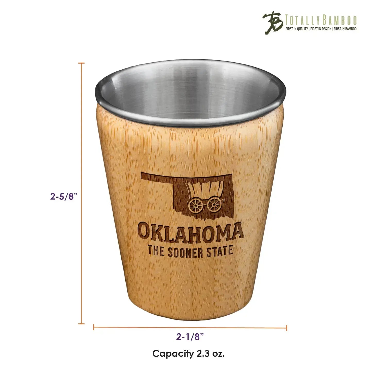 shot glass - oklahoma engraved - bamboo + stainless steel by totally bamboo
