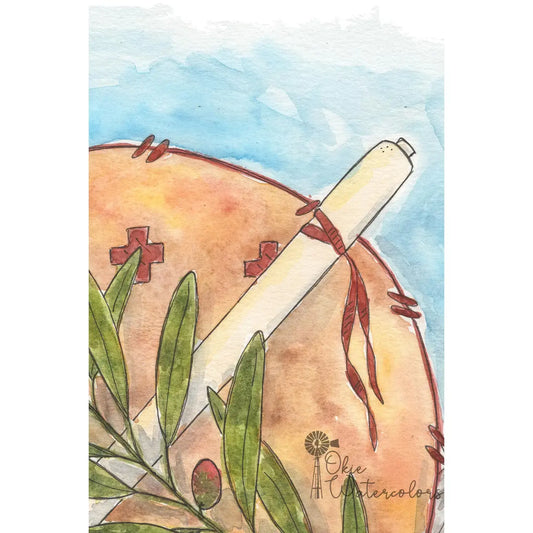 art print - oklahoma state flag - osage shield by okie watercolors