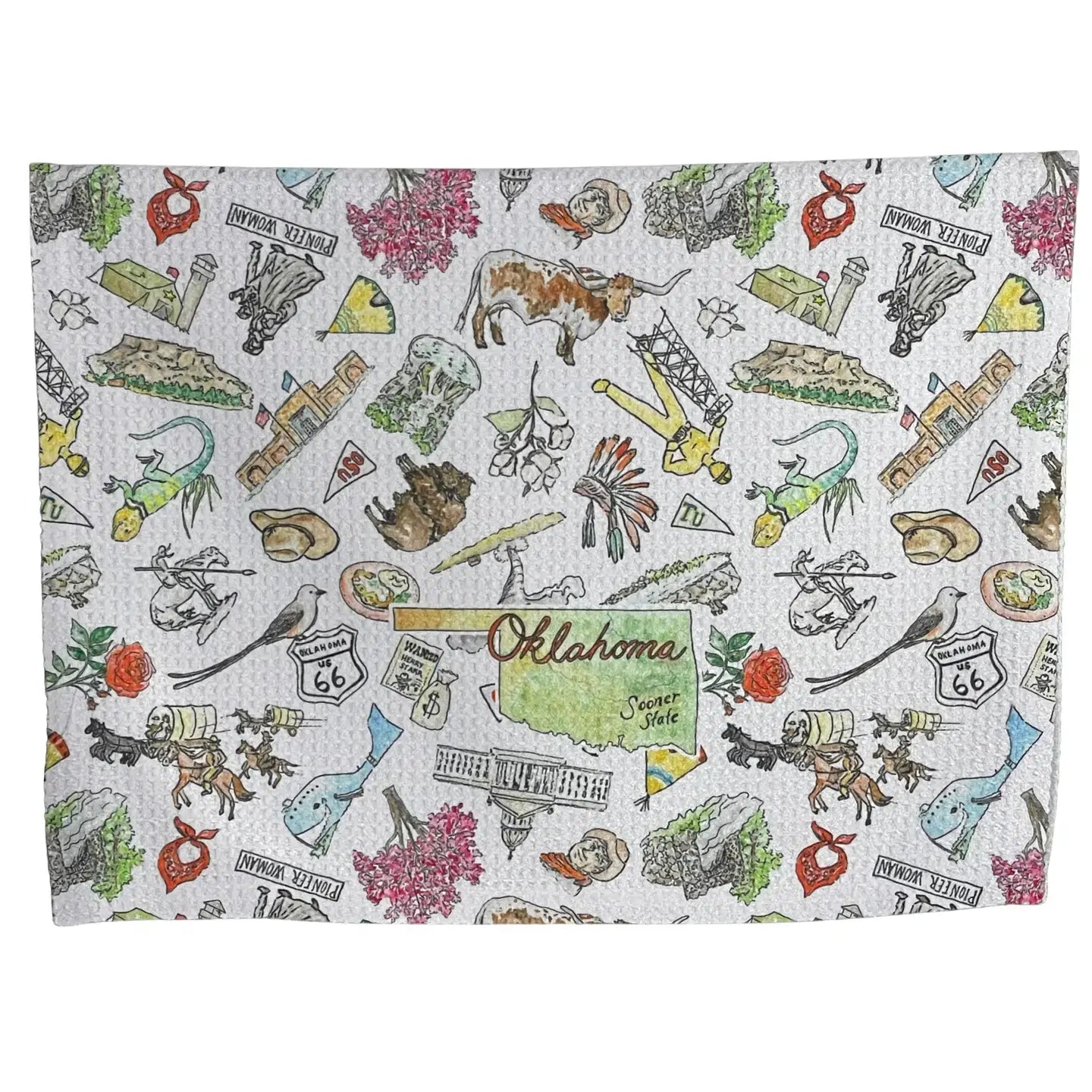 tea towel - microfiber waffle weave - oklahoma watercolor by wet-it!