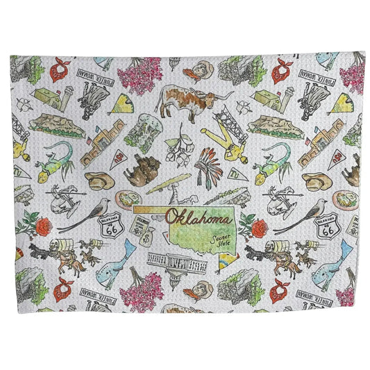 tea towel - microfiber waffle weave - oklahoma watercolor by wet-it!