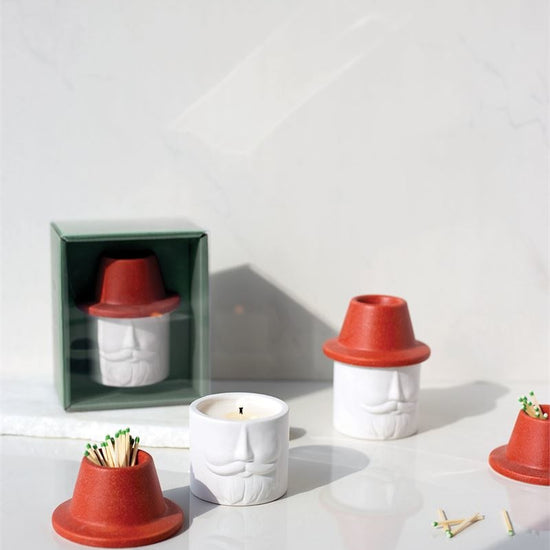 candle + match striker - red hat + beard - balsam fir by paddywax