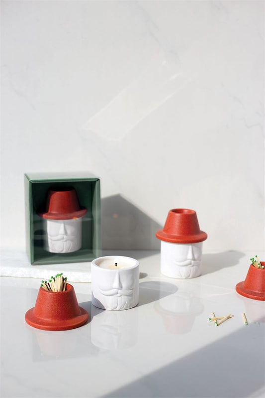candle + match striker - red hat + beard - balsam fir by paddywax
