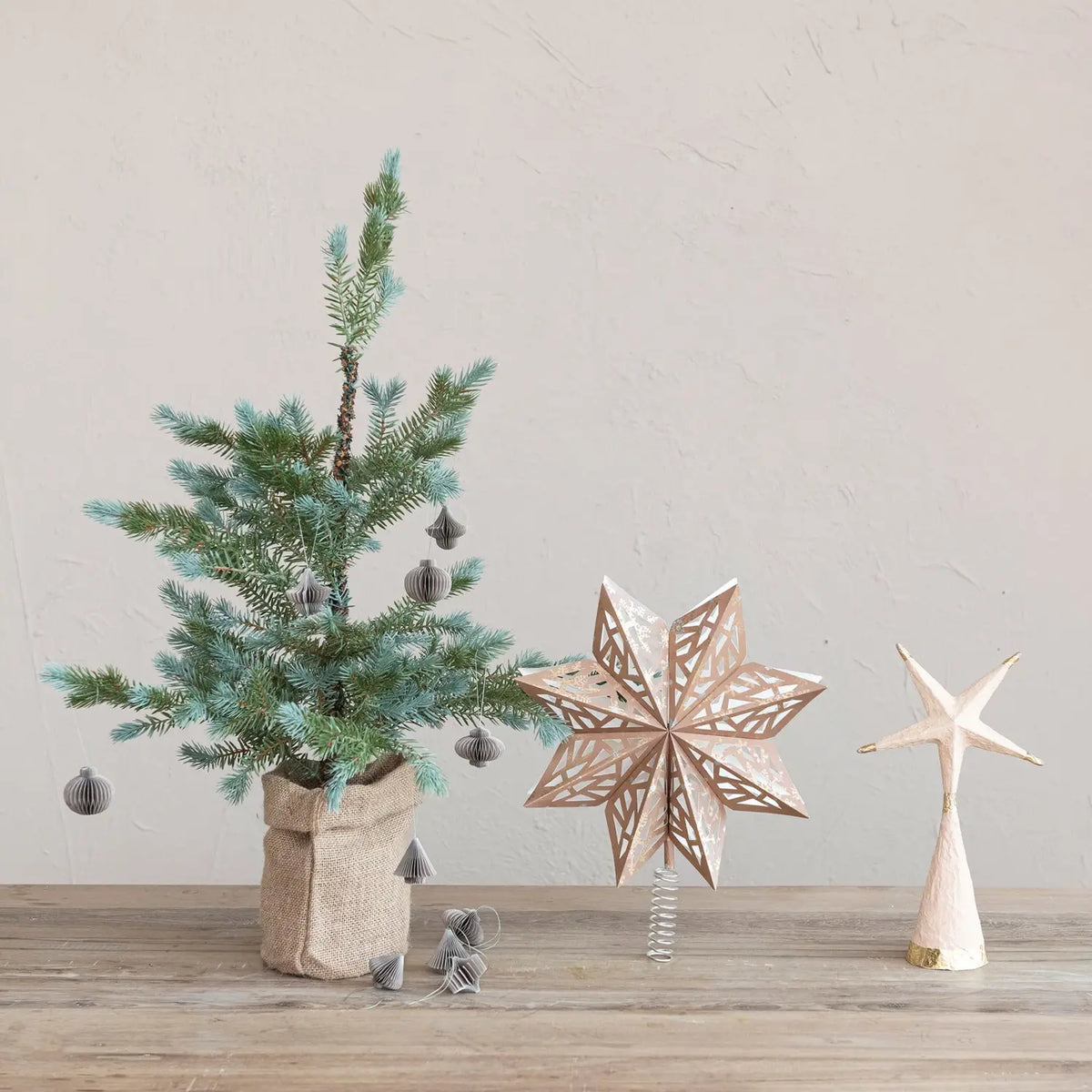 tree topper - paper mache star - gold foil - nude color by creative co-op