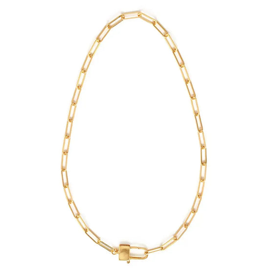 necklace - paperclip chain - padlock clasp - 14k gold-plate brass by amano studio