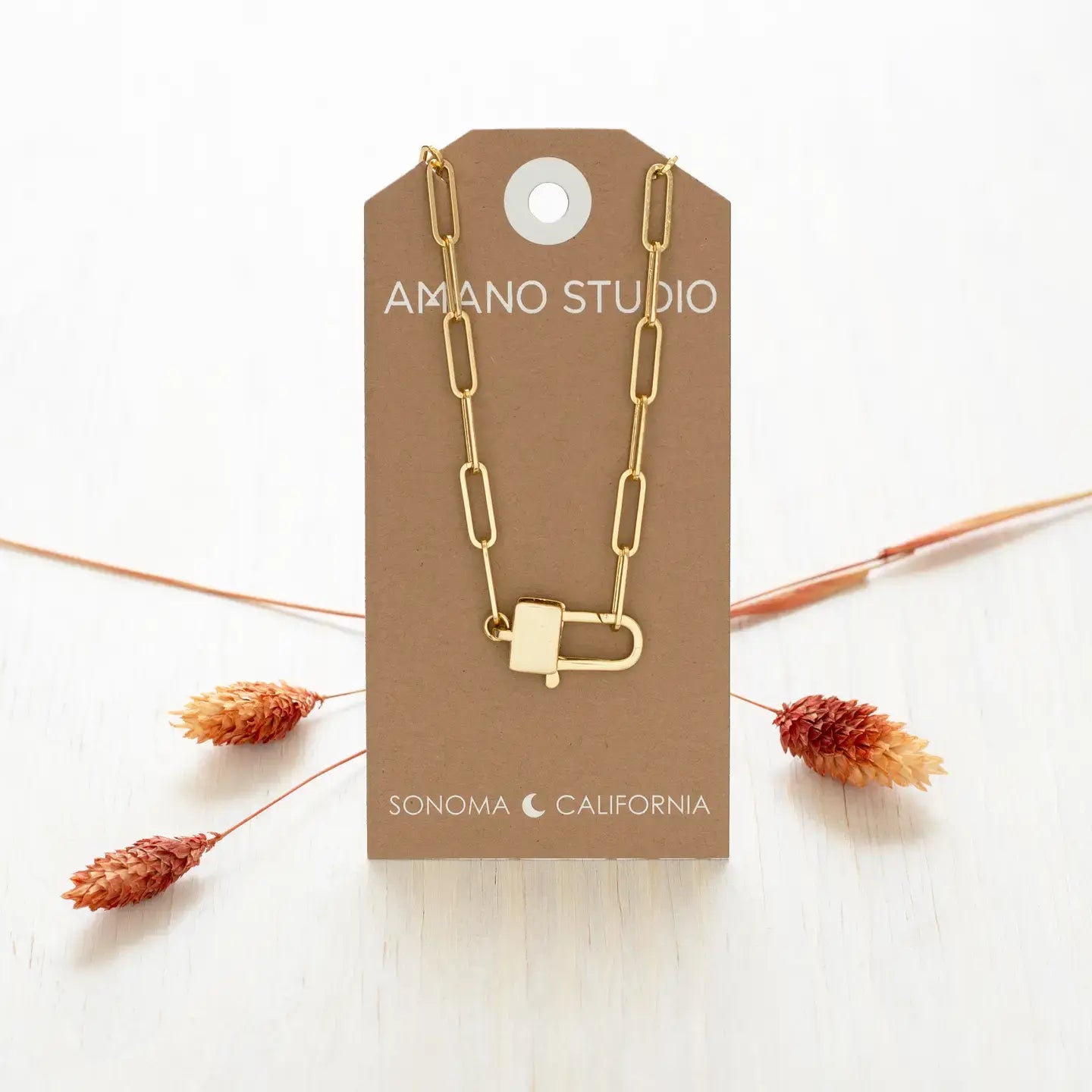 necklace - paperclip chain - padlock clasp - 14k gold-plate brass by amano studio