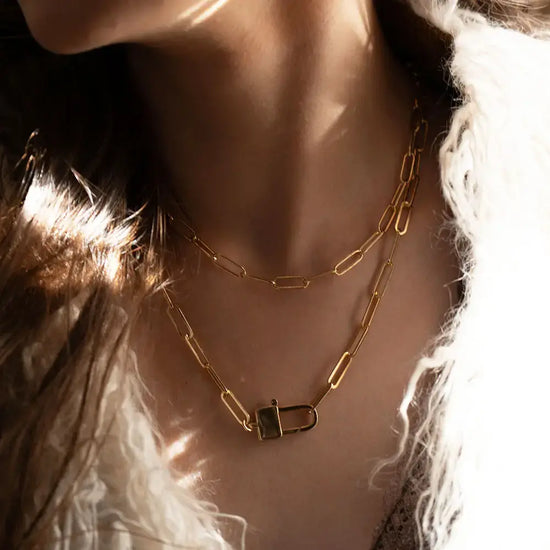 necklace - paperclip chain - padlock clasp - 14k gold-plate brass by amano studio