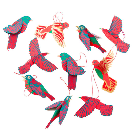 ornaments - recycled cotton paper - party birds by east end press