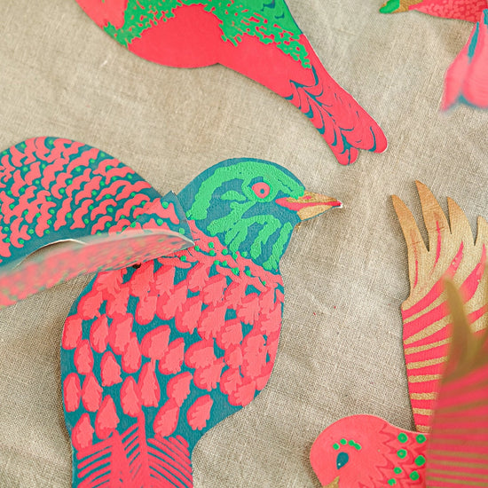 ornaments - recycled cotton paper - party birds by east end press