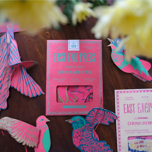 ornaments - recycled cotton paper - party birds by east end press