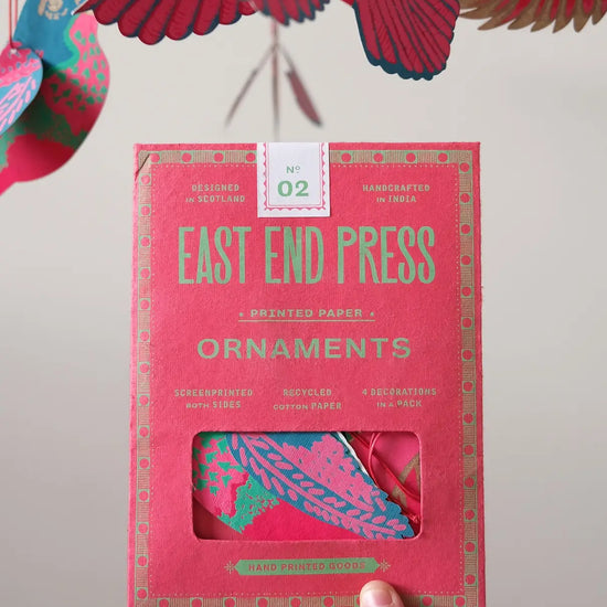 ornaments - recycled cotton paper - party birds by east end press