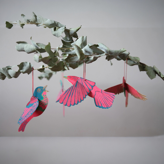 ornaments - recycled cotton paper - party birds by east end press