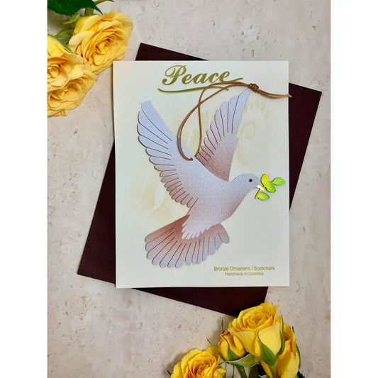 ornament + notecard - bronze - peace dove by tulia's artisan gallery