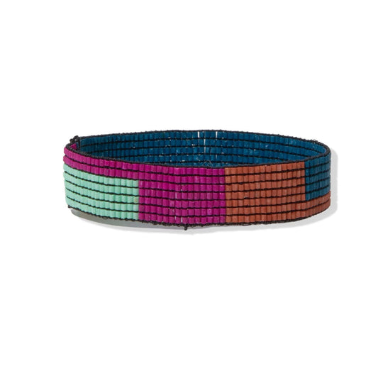 stretch bracelet - color block - peacock+crimson+mint by ink + alloy