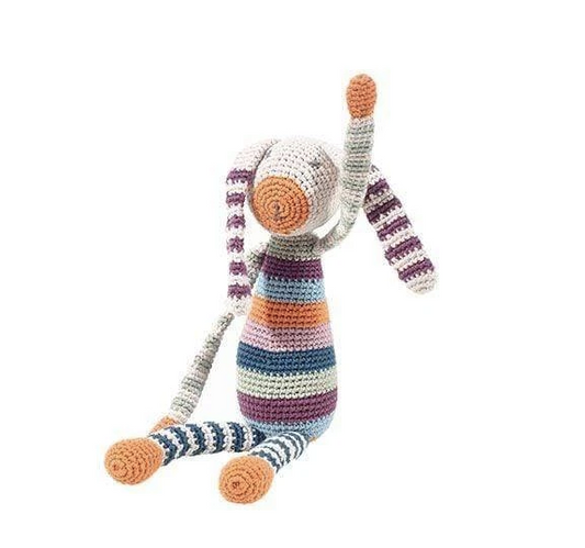 crochet rattle - organic rainbow bunny by pebble