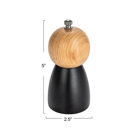 salt & pepper mill - small - two-tone rubberwood - ball top by creative co-op