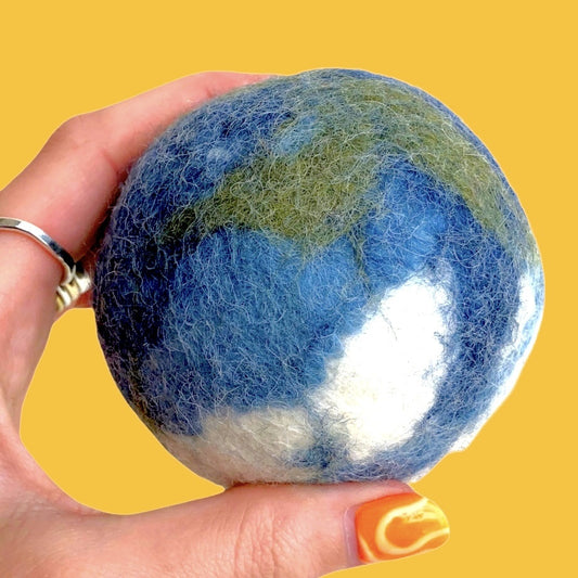 dryer ball - earth globe - blue green by plenty made