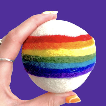 dryer ball - rainbow belt on white by plenty made