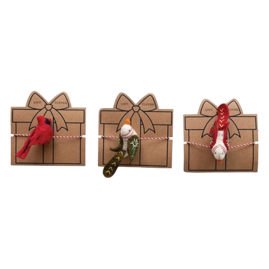 gift topper - felt birds detailed (3 designs) by creative co-op