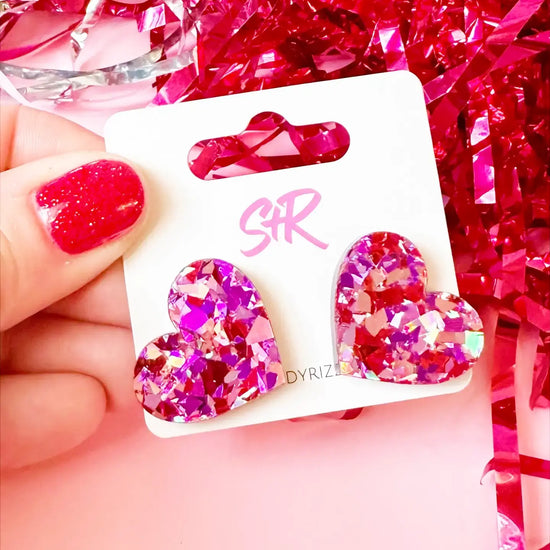 earrings - heart stud - pink confetti by sandy + rizzo