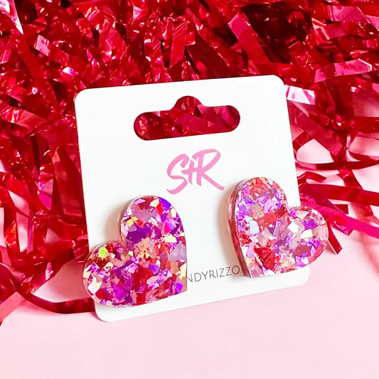earrings - heart stud - pink confetti by sandy + rizzo