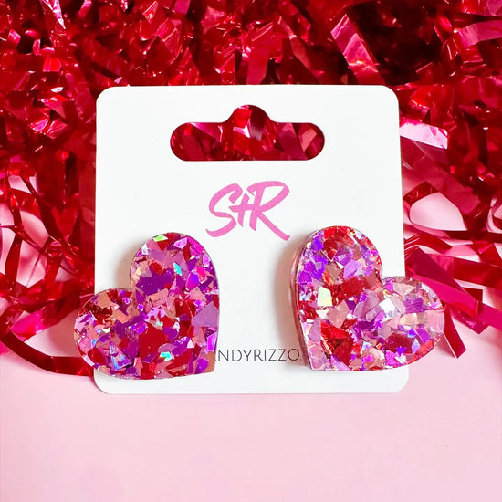 earrings - heart stud - pink confetti by sandy + rizzo