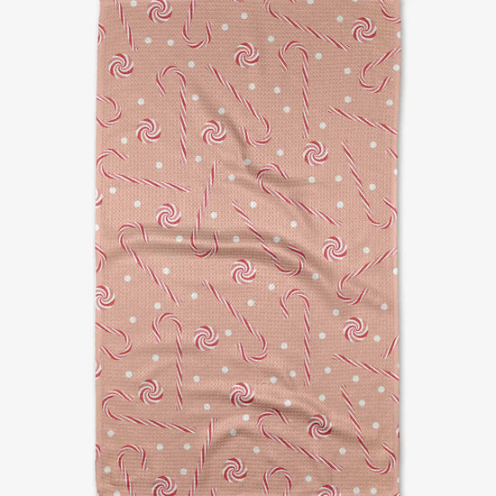 tea towel - microfiber holiday - pink peppermint by geometry house