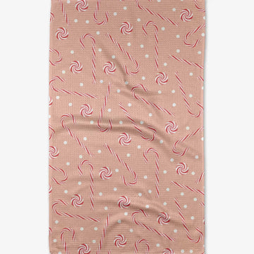 tea towel - microfiber holiday - pink peppermint by geometry house