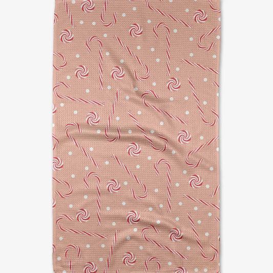 tea towel - microfiber holiday - pink peppermint by geometry house