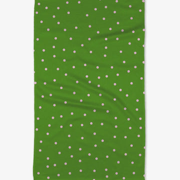 microfiber tea towel - pink dots on green by geometry house