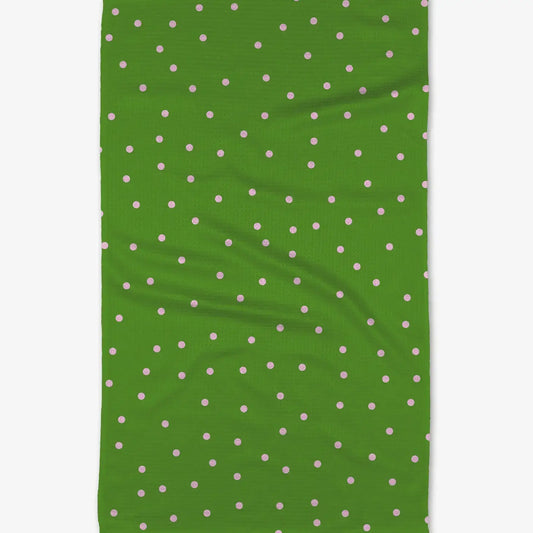 microfiber tea towel - pink dots on green by geometry house