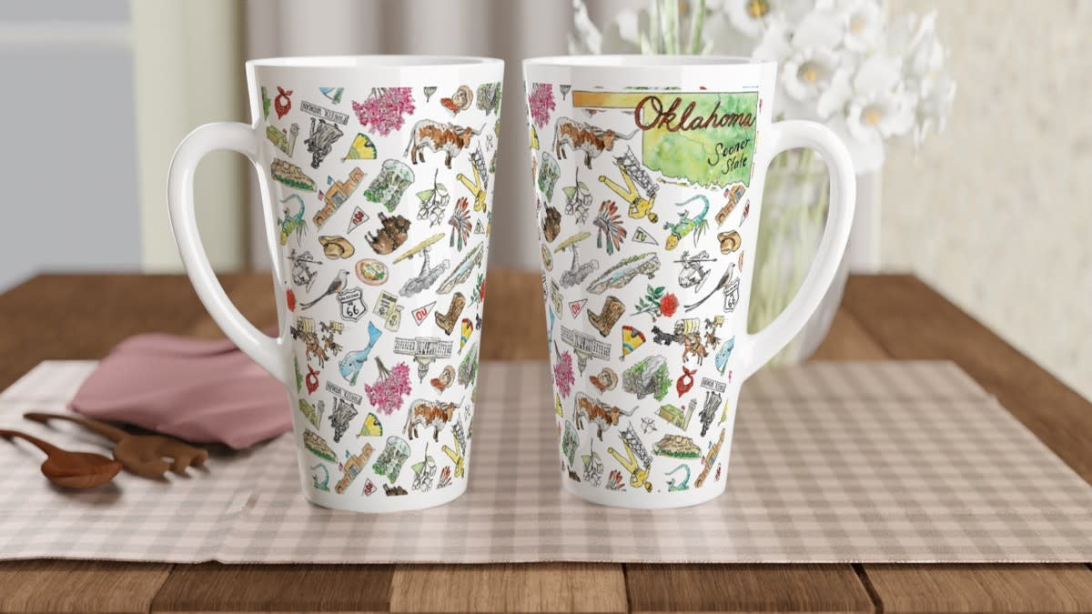 mug - tall latte - oklahoma watercolor - 17oz by wet-it!