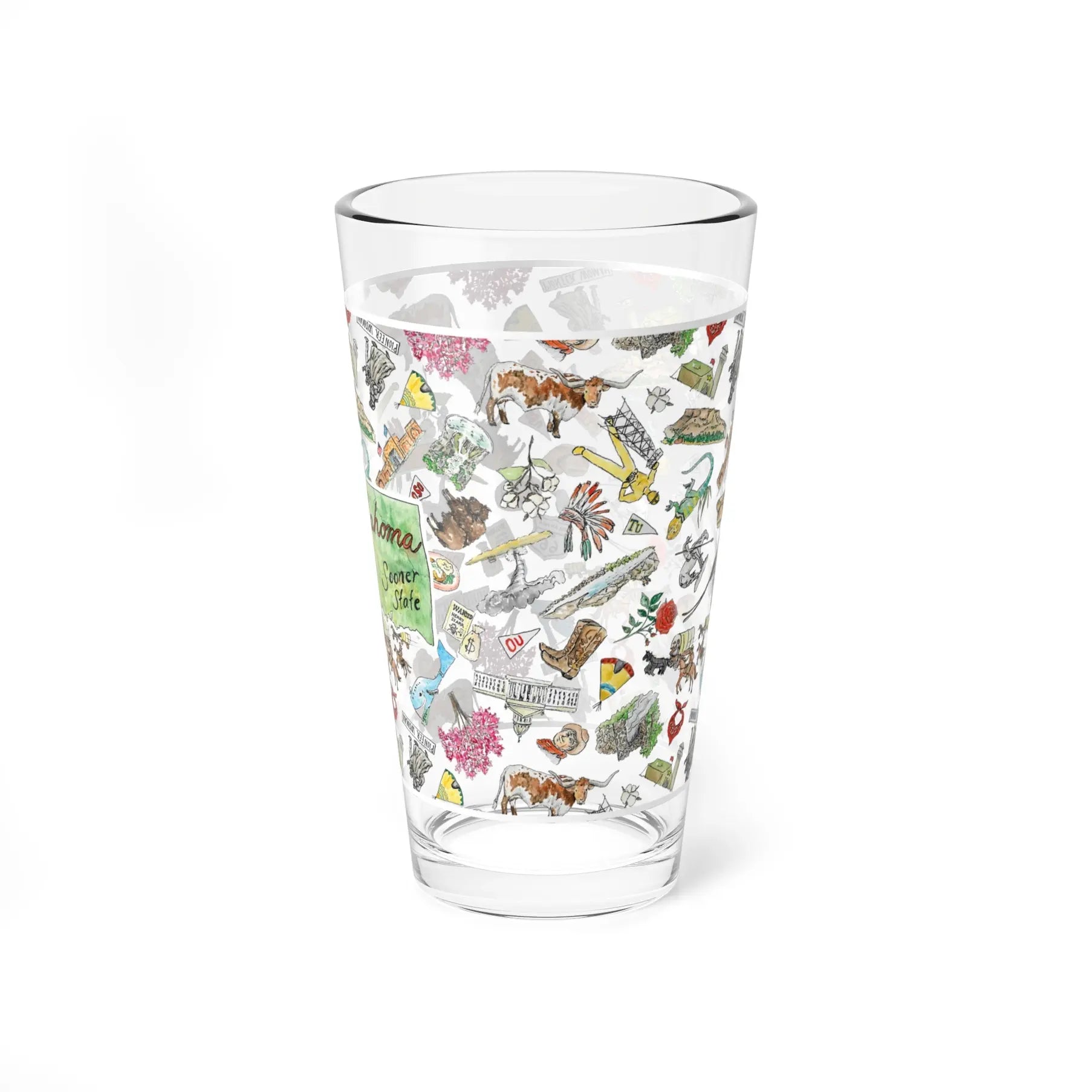 pint glass - oklahoma watercolor - 16oz by wet-it!
