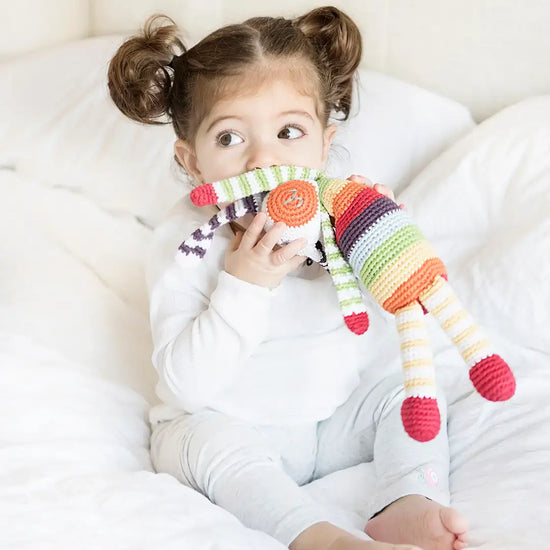 crochet rattle - rainbow bunny by pebble