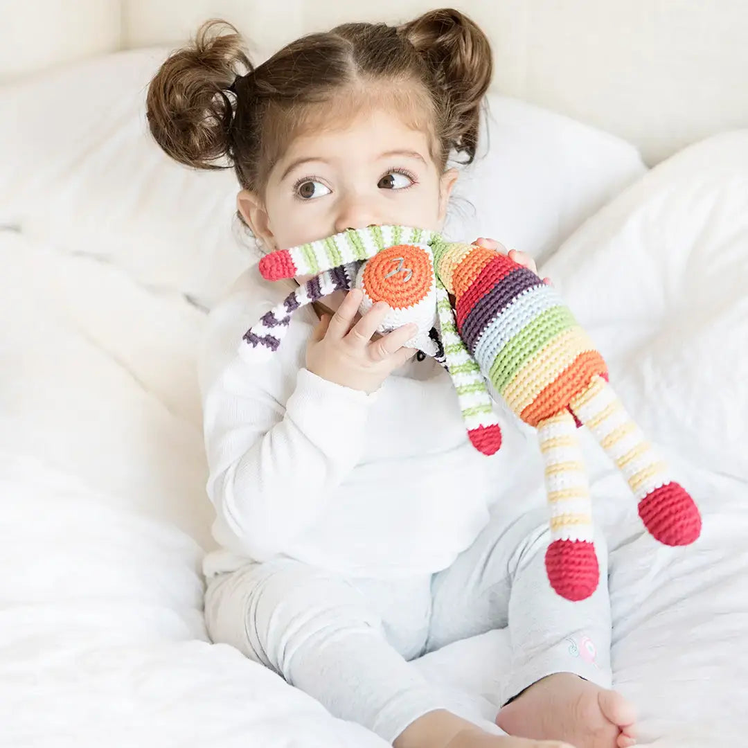 crochet rattle - rainbow bunny by pebble