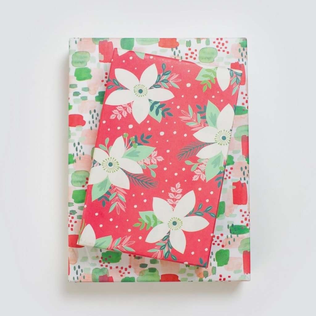 wrapping paper - 2-sided eco - poinsettia/painterly by wrappily eco gift wrap co.