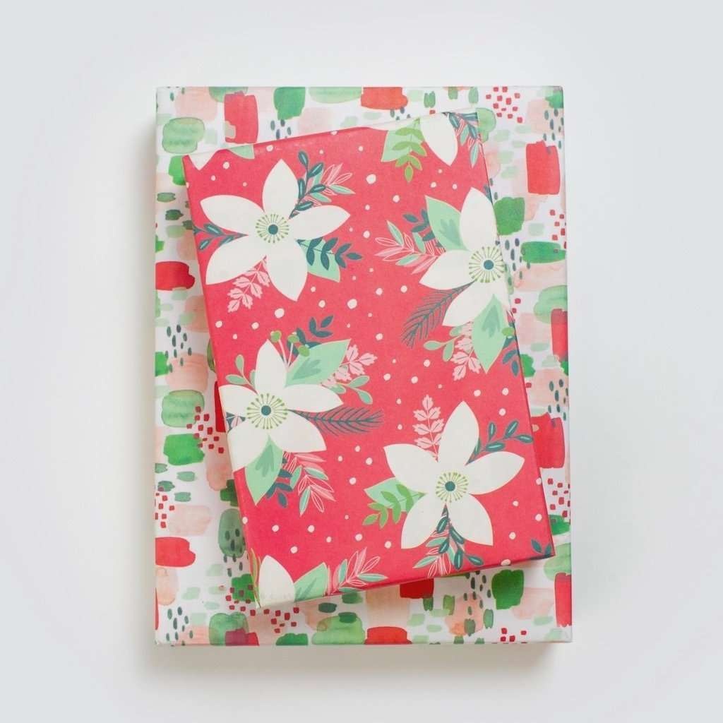 wrapping paper - 2-sided eco - poinsettia/painterly by wrappily eco gift wrap co.