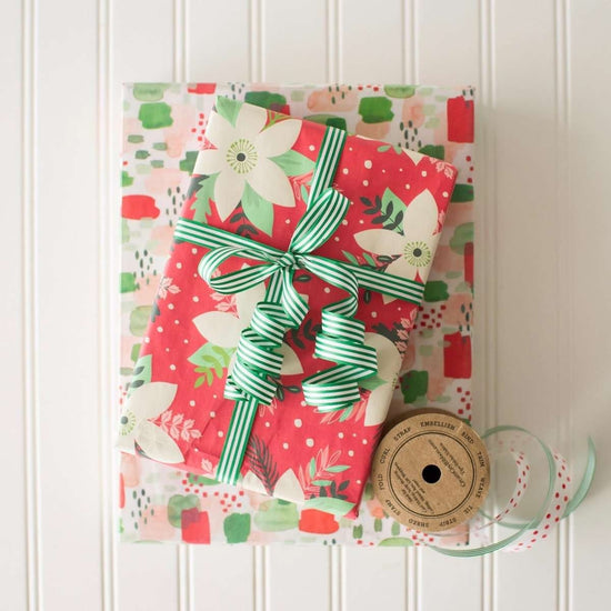wrapping paper - 2-sided eco - poinsettia/painterly by wrappily eco gift wrap co.