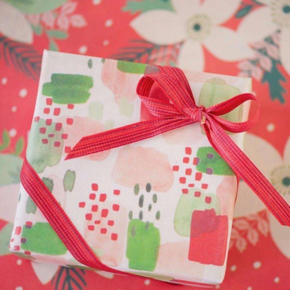 wrapping paper - 2-sided eco - poinsettia/painterly by wrappily eco gift wrap co.