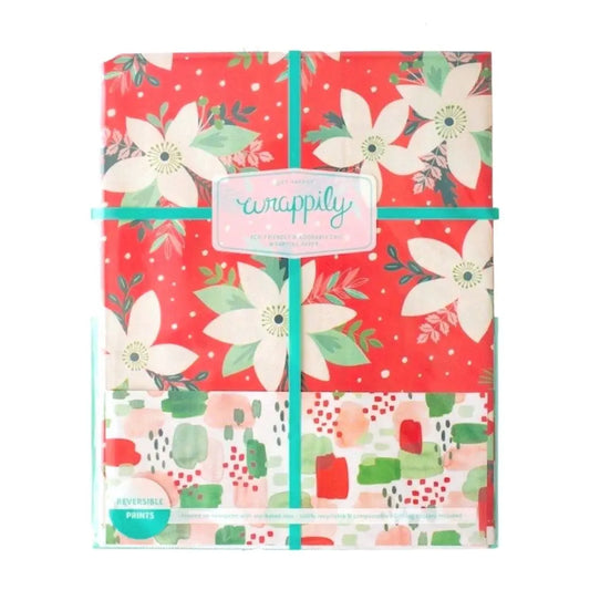 wrapping paper - 2-sided eco - poinsettia/painterly by wrappily eco gift wrap co.